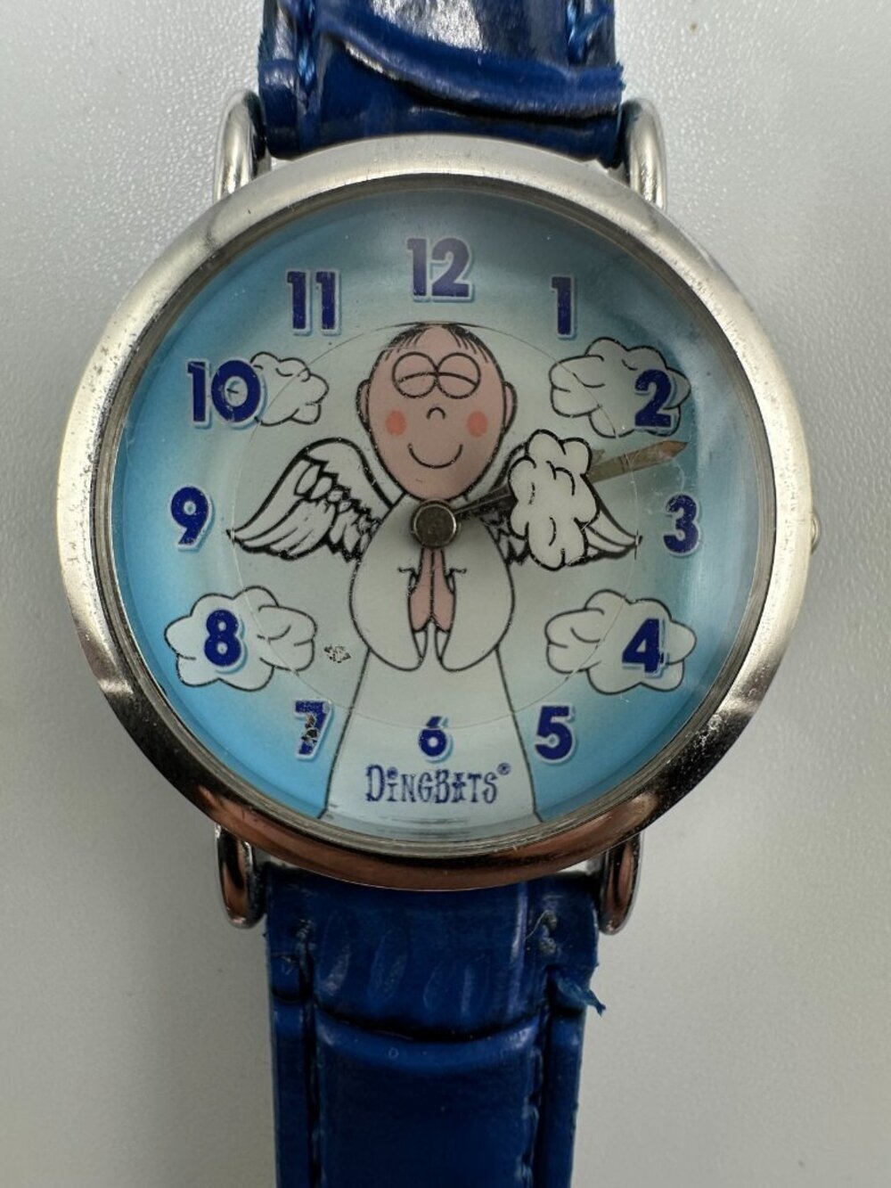 3/$30 Dingbats Watch Women Silver Tone Angel Dial Rotating Cloud Second Hand 8"